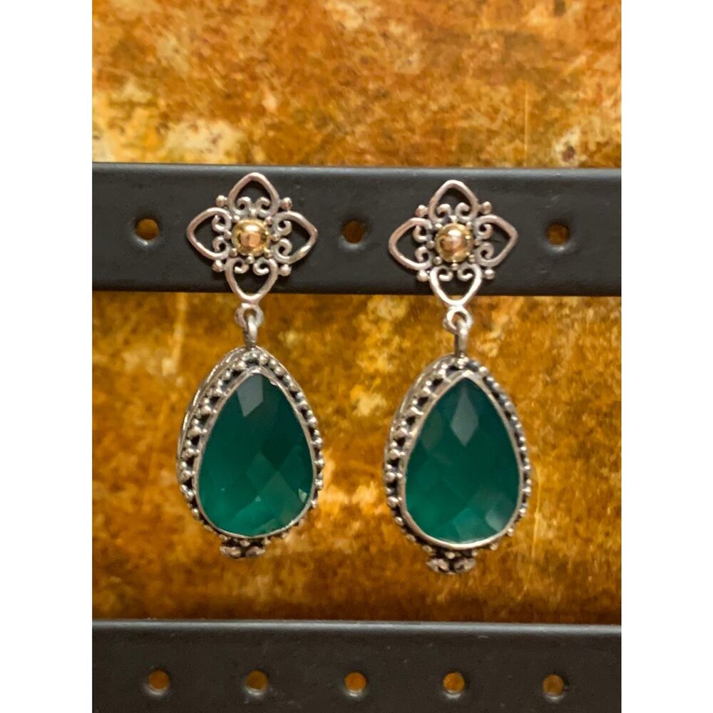 Robert Manse 18K, Sterling Silver and Green Agate Earrings